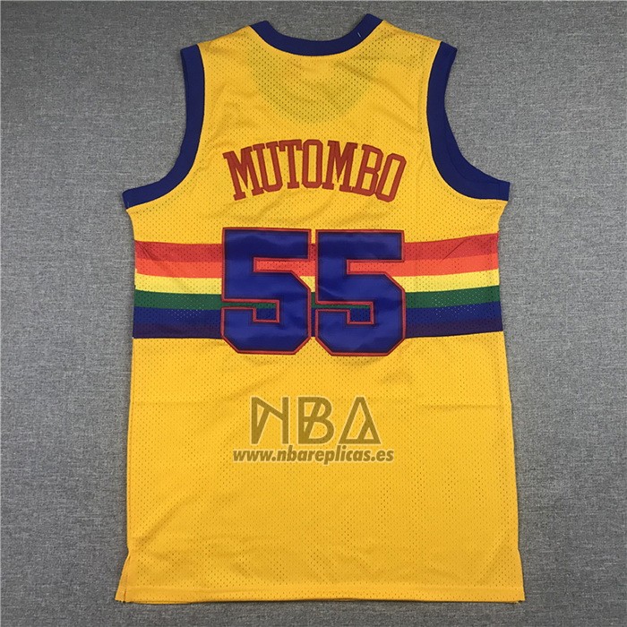 Camiseta Denver Nuggets Dikembe Mutombo NO 55 Mitchell & Ness 1991-92 Amarillo